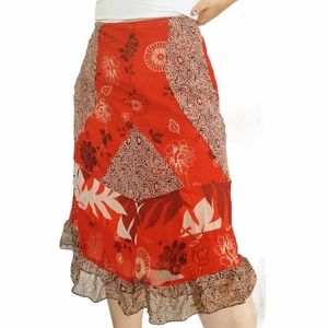 Patched Calf-Length Skirt